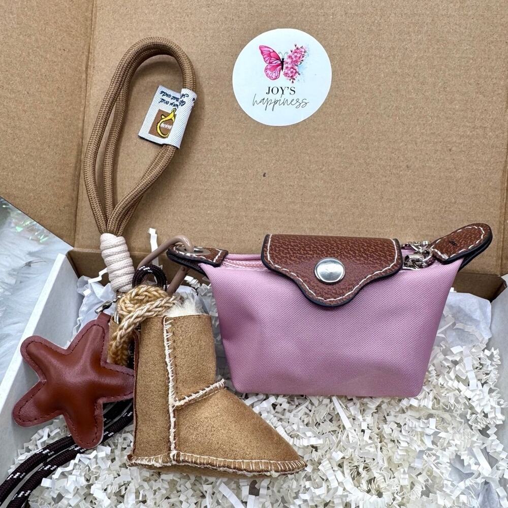 Women's Pink Mini Coin Purse wristlet w/ Cute Boot, Star, Heart Charms